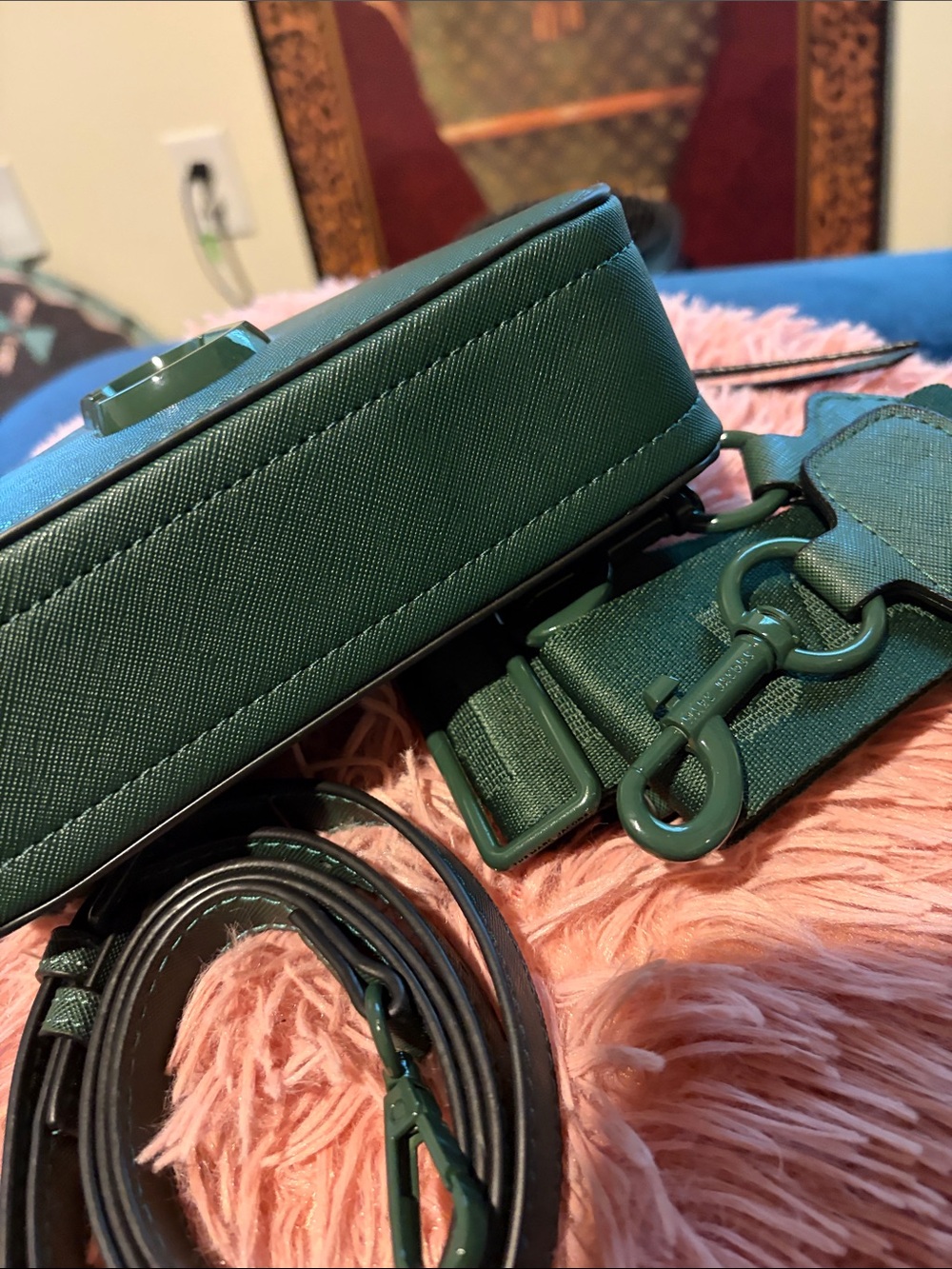 Michael Kors Dark Green Textured mini Crossbody with Removable Strap - Picture 5 of 8